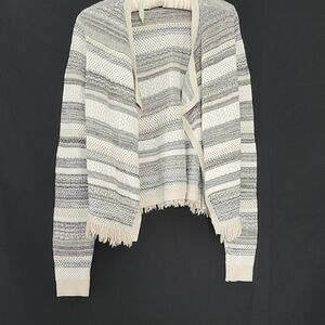 White House Black Market Gray and Cream Striped Cardigan